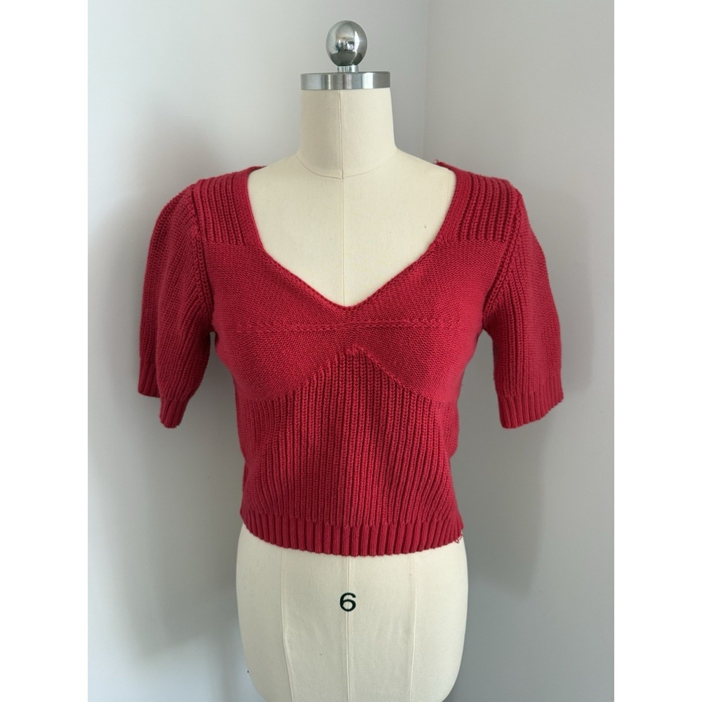 Modern Supply Sanctuary Cherry Red L Cotton Knit Top Short Sleeve Sweetheart